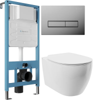 Комплект 3 в 1 Унитаз подвесной STWORKI Муле HDC510NWH + Инсталляция Aqueduto Tecnica TEC01 + Кнопка Retangulo RET0100 цвет хром