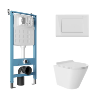 Комплект Aqueduto AQDS116T: инсталляция Tecnica Novo, кнопка Quadrado - белый глянцевый, унитаз Cone Tornado S слив Торнадо, сиденье с микролифтом, белый глянцевый