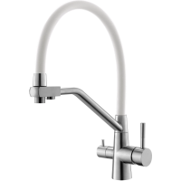 Смеситель для кухни Esko K25 W с подключением к фильтру, гибким изливом, никель матовый/белый