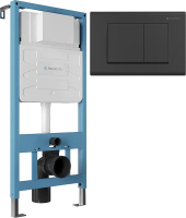 Комплект Инсталляция Aqueduto Tecnica TEC01 крепление к полу и стене, с регулировкой по высоте + Кнопка Quadrado QUA0140 черная матовая