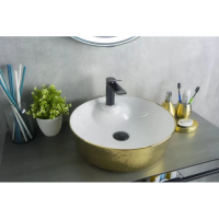 Раковина CeramaLux D1306H025 накладная, 45x45 см, белая / золото