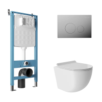 Комплект Aqueduto AQDS169T: инсталляция Tecnica Novo, кнопка Circulo - хром, унитаз OVO Tornado S слив Торнадо, сиденье с микролифтом, белый глянцевый
