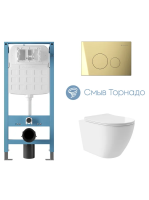 Комплект 4 в 1 Aqueduto Ovo Plus AQDS237T безободковый, с микролифтом, CIRCULO Novo кнопка смыва шлифованное золото