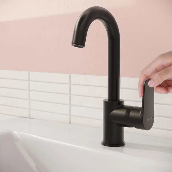 смеситель vitra flow soft a4316036exp для раковины, матовый черный