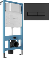 Комплект Инсталляция Aqueduto Tecnica TEC01 крепление к полу и стене, с регулировкой по высоте + Кнопка Retangulo RET0140 черная матовая