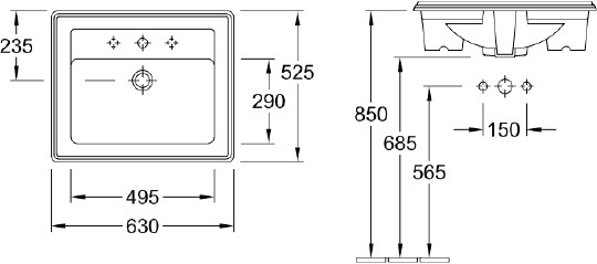раковина встраиваемая 63 см villeroy & boch hommage 7102 63 r2