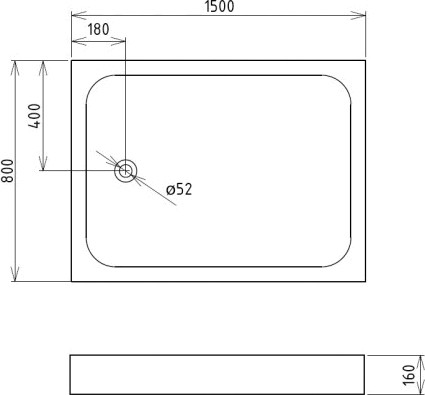 душевой поддон gemy st13c 150×80 см, белый