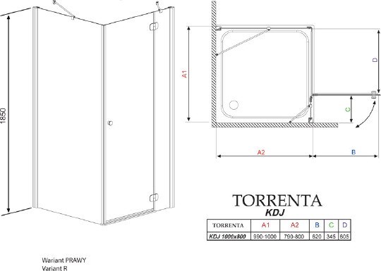 душевой уголок radaway torrenta kdj 100 r×80 прозрачное