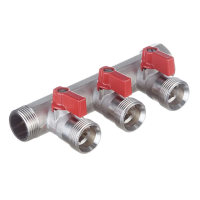Коллектор Henco 3/4 ВР(г) х 3 выхода 3/4 НР(ш) ЕК х 3/4 НР(ш) с шаровыми кранами, VB050503-ROOD