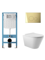 Комплект 4 в 1 Aqueduto Cone AQDS233 безободковый, с микролифтом, CIRCULO Novo кнопка смыва шлифованное золото