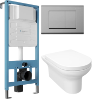 Комплект 3 в 1 Унитаз подвесной STWORKI Хаммель HDC520WH с микролифтом + Инсталляция Aqueduto Tecnica TEC01 + Кнопка Quadrado QUA0100 цвет хром