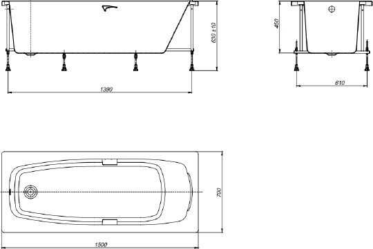 акриловая ванна roca sureste n 150x70 zru9302778 без гидромассажа