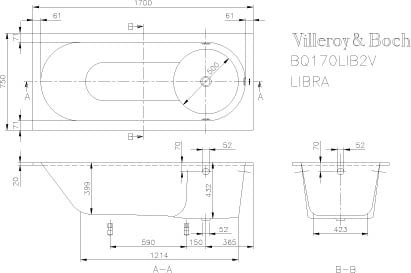 квариловая ванна villeroy & boch libra ubq170lib2v-01 170x75 см