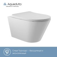 Унитаз Aqueduto CONE Tornado CONT2110 подвесной, безободковый, смыв Торнадо, сиденье с микролифтом, 52.5х36 см, белый глянцевый