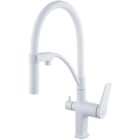 Смеситель для кухни Lemark Bronx LM3761MW с подключением к фильтру, гибким изливом, белый матовый