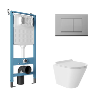 Комплект Aqueduto AQDS115T: инсталляция Tecnica Novo, кнопка Quadrado - хром, унитаз Cone Tornado S слив Торнадо, сиденье с микролифтом, белый глянцевый