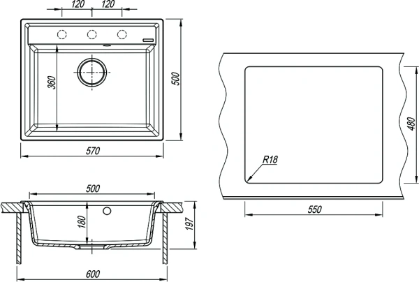 мойка кухонная lemark hanka 570 9910015, грей