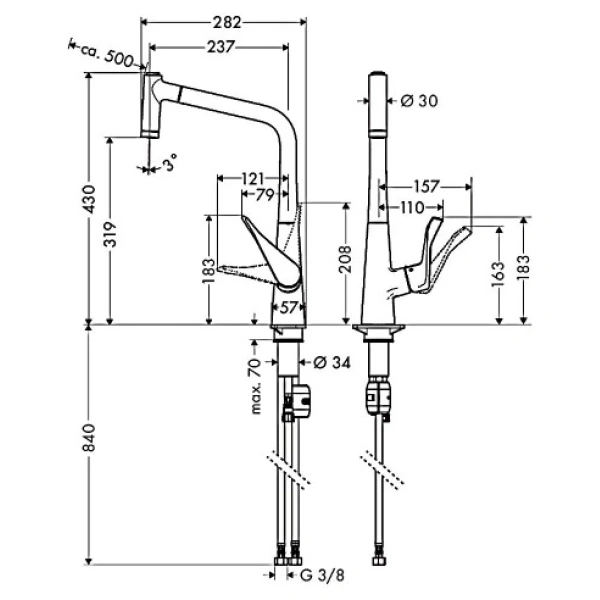 смеситель для кухни hansgrohe metris m71 14820000, хром
