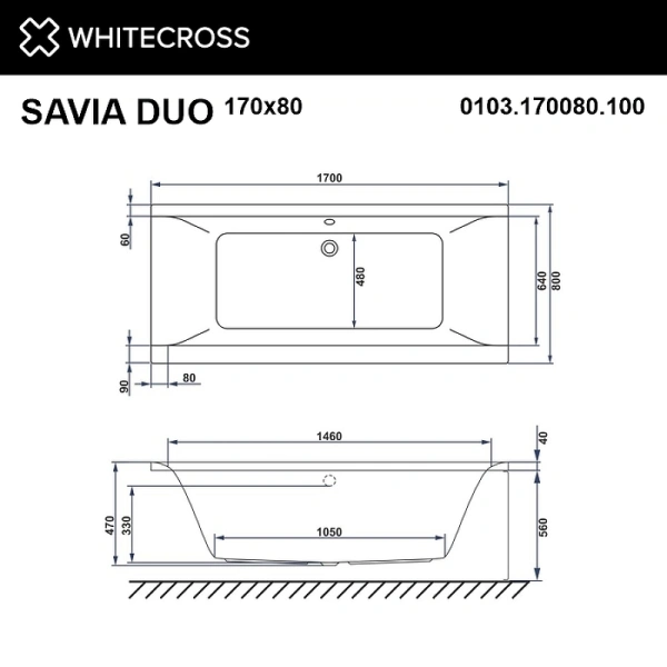 акриловая ванна whitecross savia duo 170x80 0103.170080.100 без гидромассажа
