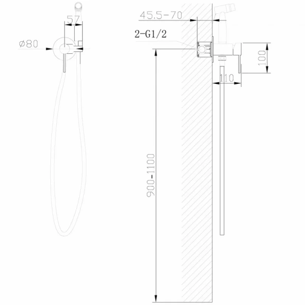 гигиенический душ abber wasser kreis af8125mrg со смесителем, с внутренней частью, матовое розовое золото