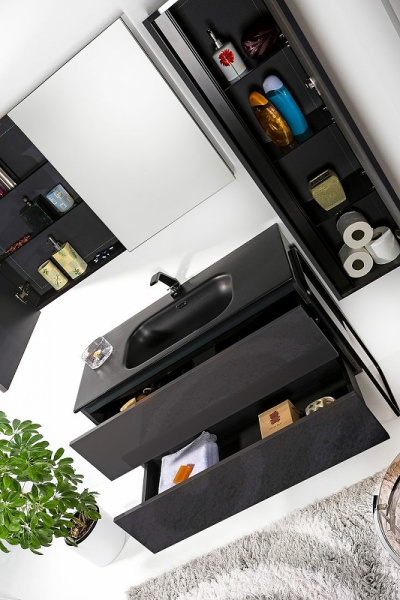 зеркальный шкаф boheme armadi art vallessi 100 546-a glossy с подсветкой антрацит глянец