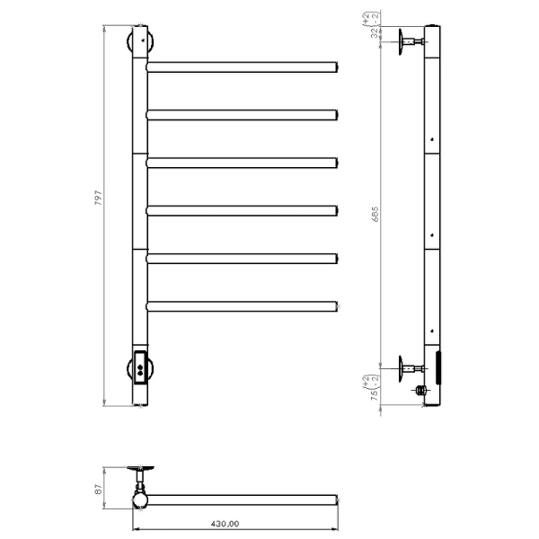 электрический полотенцесушитель vincea 43х80 vtd-1s2cge графит