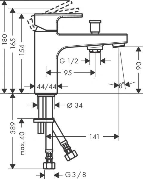 смеситель на борт ванны hansgrohe vernis shape monotrou 71464000