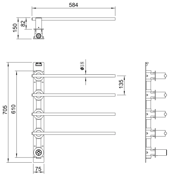 полотенцесушитель электрический встраиваемый wonzon & woghand dortmund, черный матовый (ww-a364-mb)