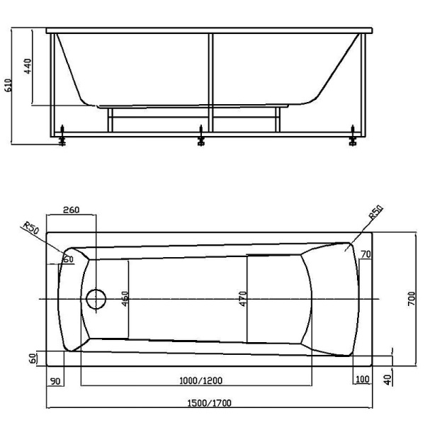 акриловая ванна aquatek либра new 170x70 lib170n-0000049 без панелей, каркаса и слив-перелива