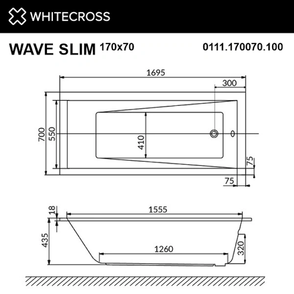 акриловая ванна whitecross wave slim 170x70 0111.170070.100 без гидромассажа