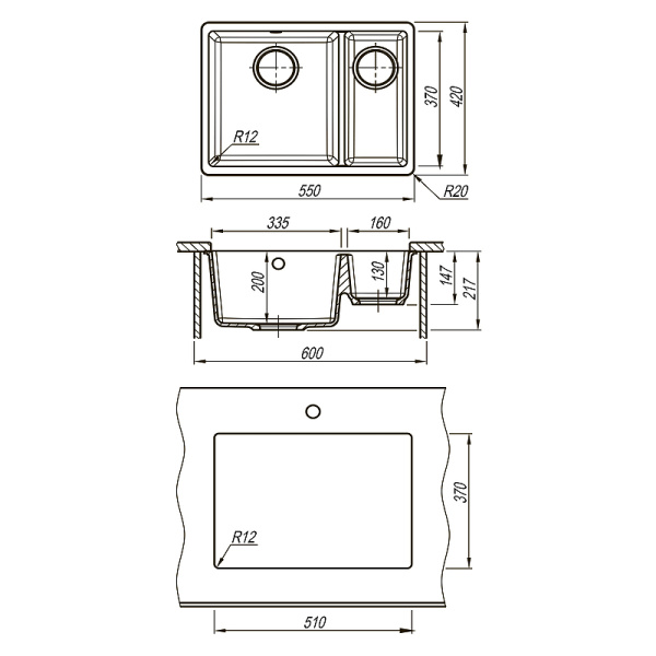 кухонная мойка lemark sinara 550.2-u 9910084 шампань