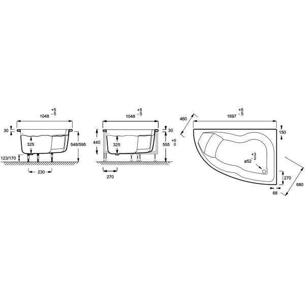 акриловая ванна jacob delafon micromega duo 170х105 l e60221ru-00 без гидромассажа