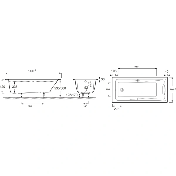 акриловая ванна jacob delafon odeon up e6060ru-00 (gm), отверстиями для ручек, 150х70 см, белая