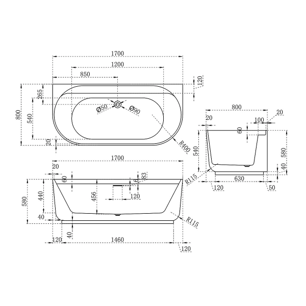ванна акриловая vincea vbt-621b