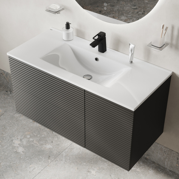 тумба с раковиной 100 см iddis bild bil10g0i95k, подвесная, цвет темно-серый