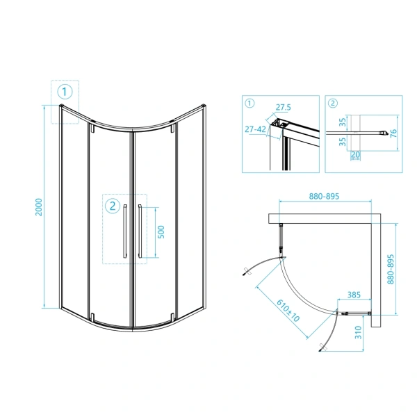 душевой уголок rgw stilvoll sv-53b 90x90 профиль черный